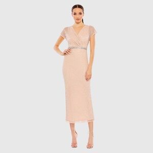 NWT $598 MAC DUGGAL BEADED WRAP V-NECK SHORT SLEEVE DRESS 93787